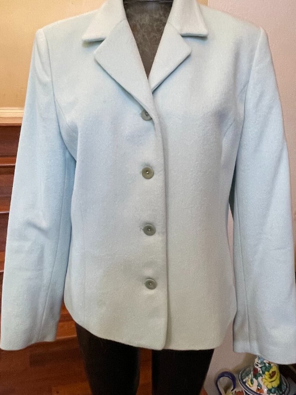 Talbots Blue Angora Rabbit Hair & Wool Size 14 Blazer Jacket 4 Buttons MINT USA